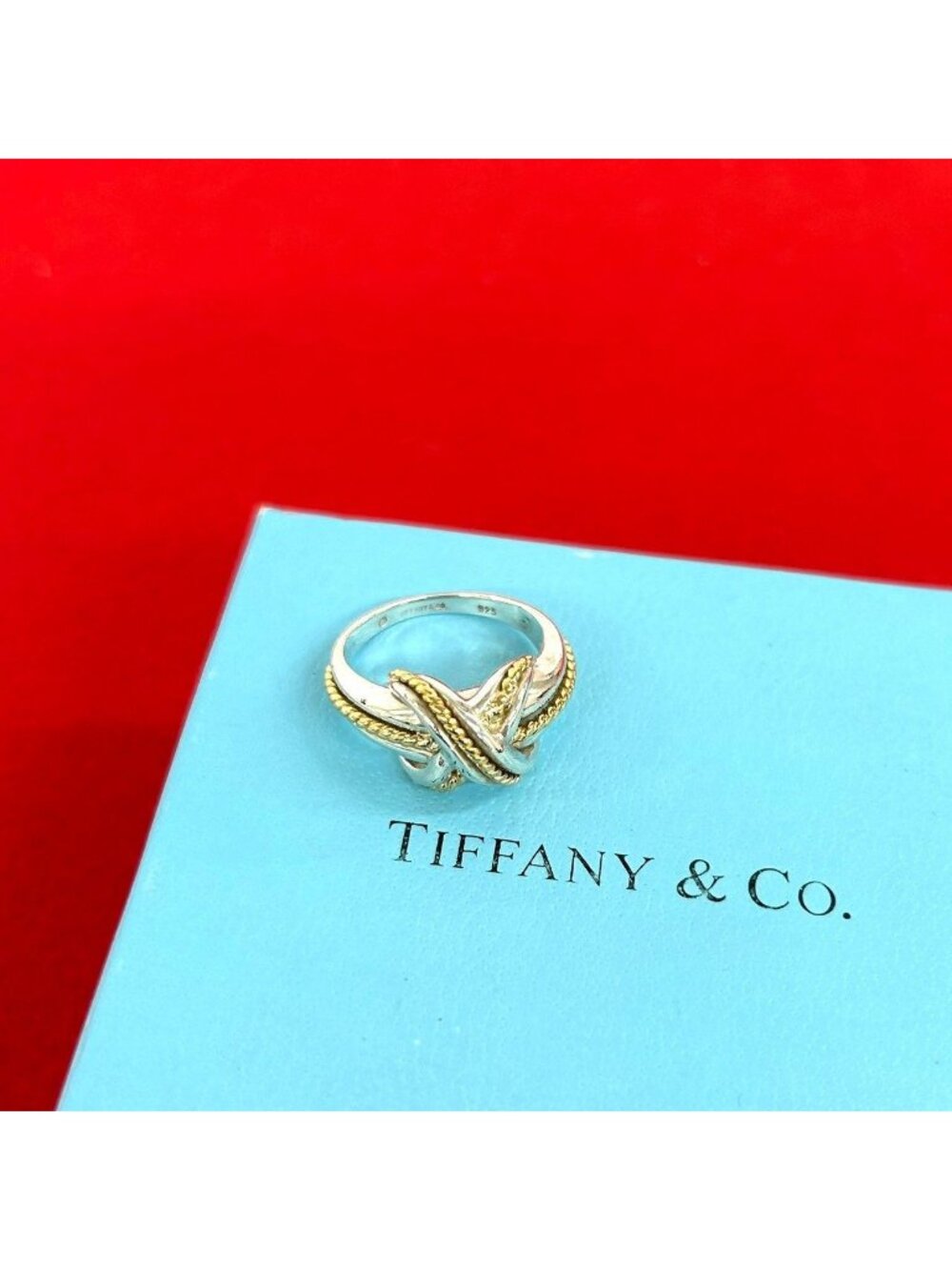 Tiffany & Co Signature Cross Ring Silver 18K Yellow Gold